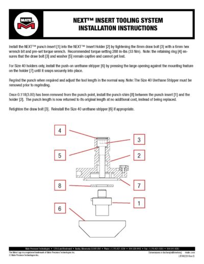 Next Insert Tooling System Installation Instructions